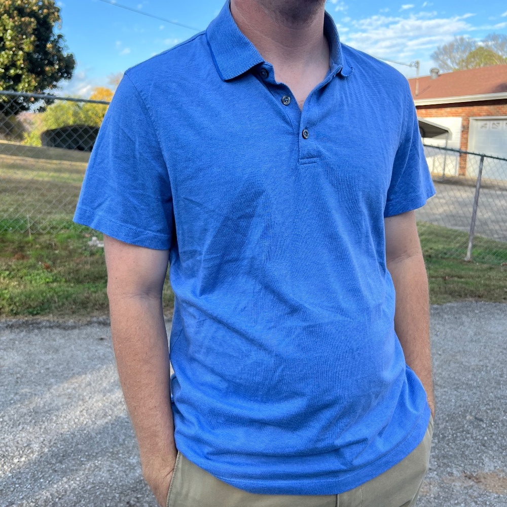 Alfani Regular Fit Blue Polo Casual Work Golf Shirt Large